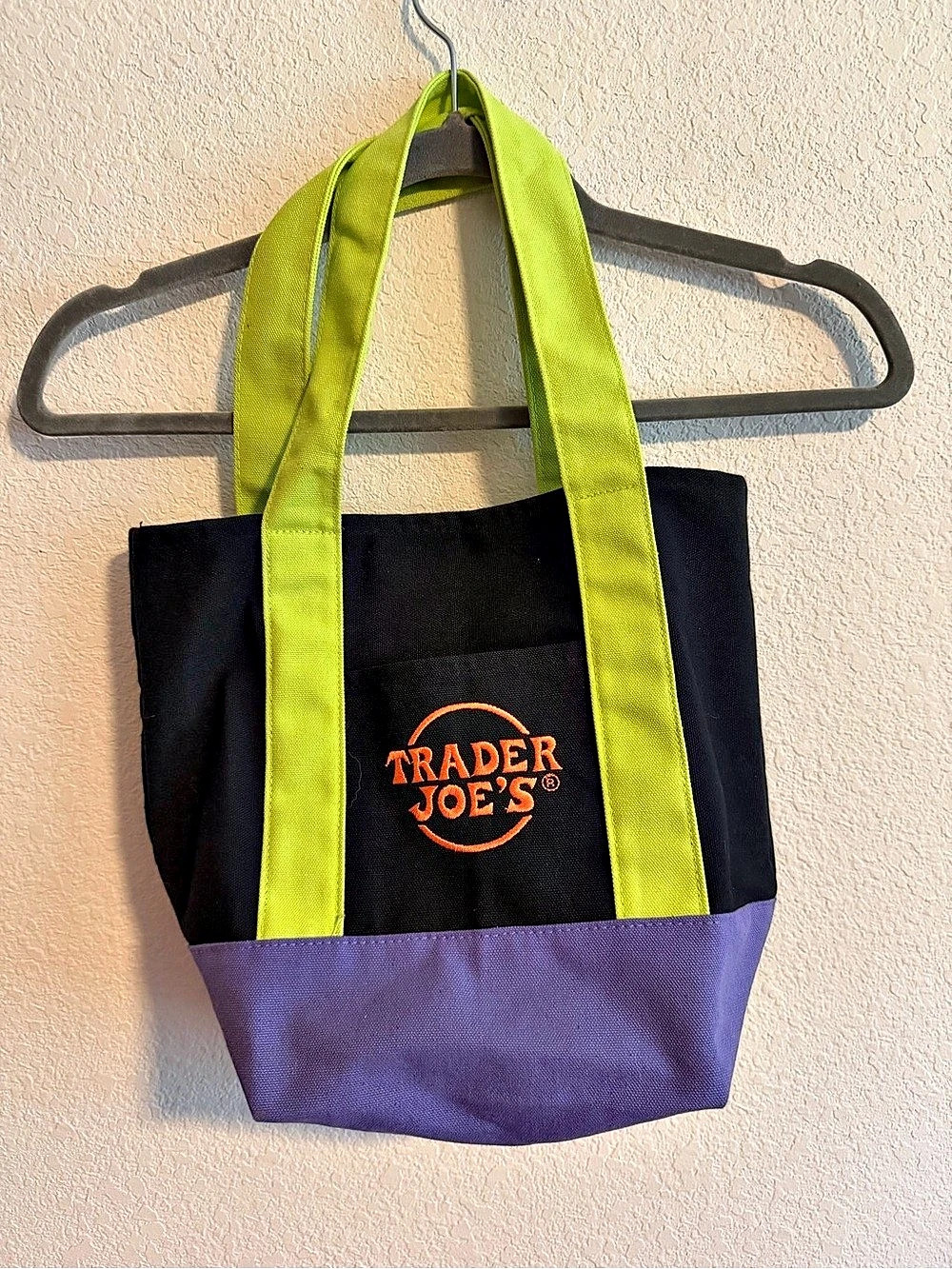Trader Joe's Trick-or-Treat Mini Canvas Tote Bag Black & Purple